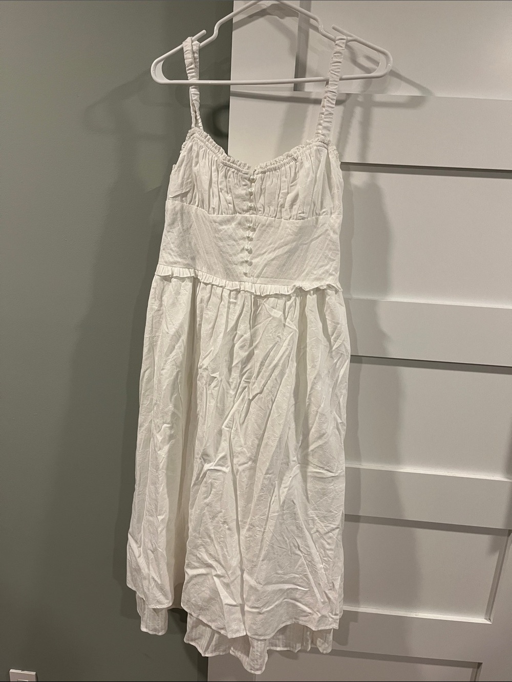 White Button-Front Sundress with Ruffled Waist